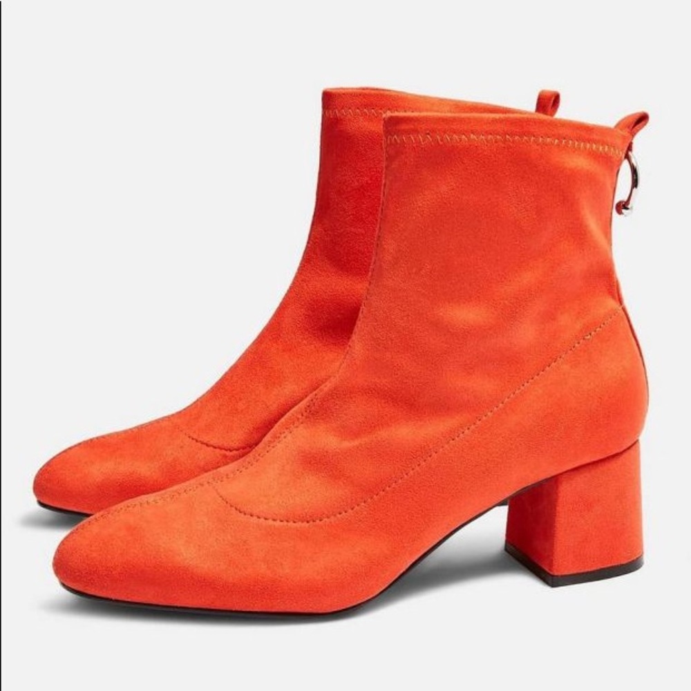 Topshop Bright Red Suede Blossom Booties